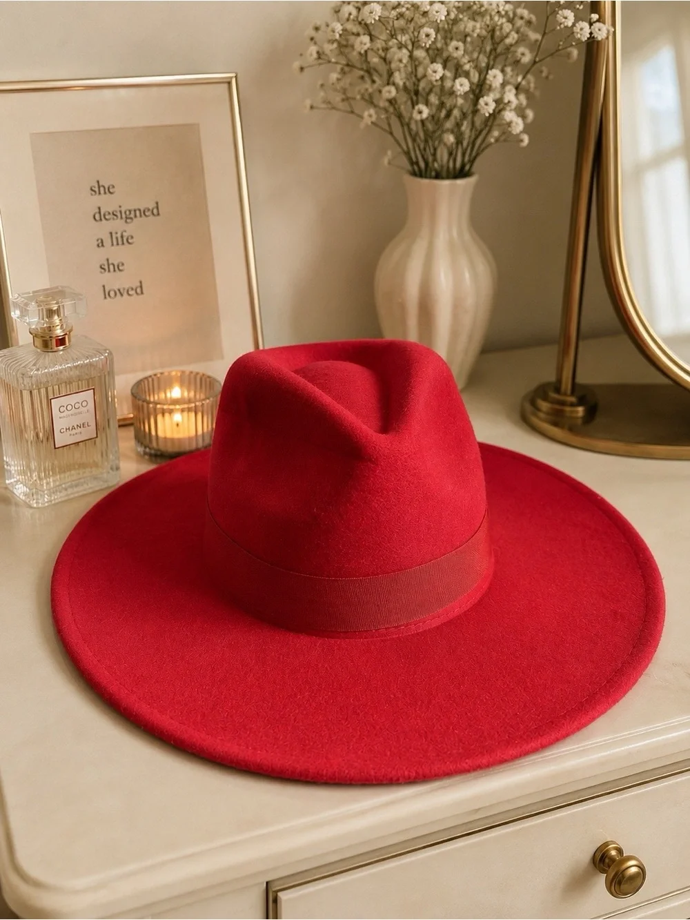 Red Fedora Hat - Classic Women's Felt Fedora - Picture 2 of 6